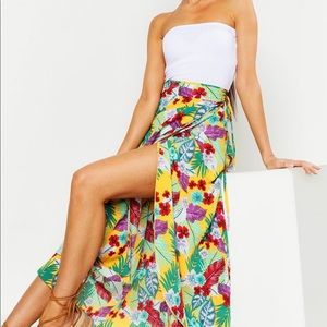 Palm Print Wrap Maxi Skirt